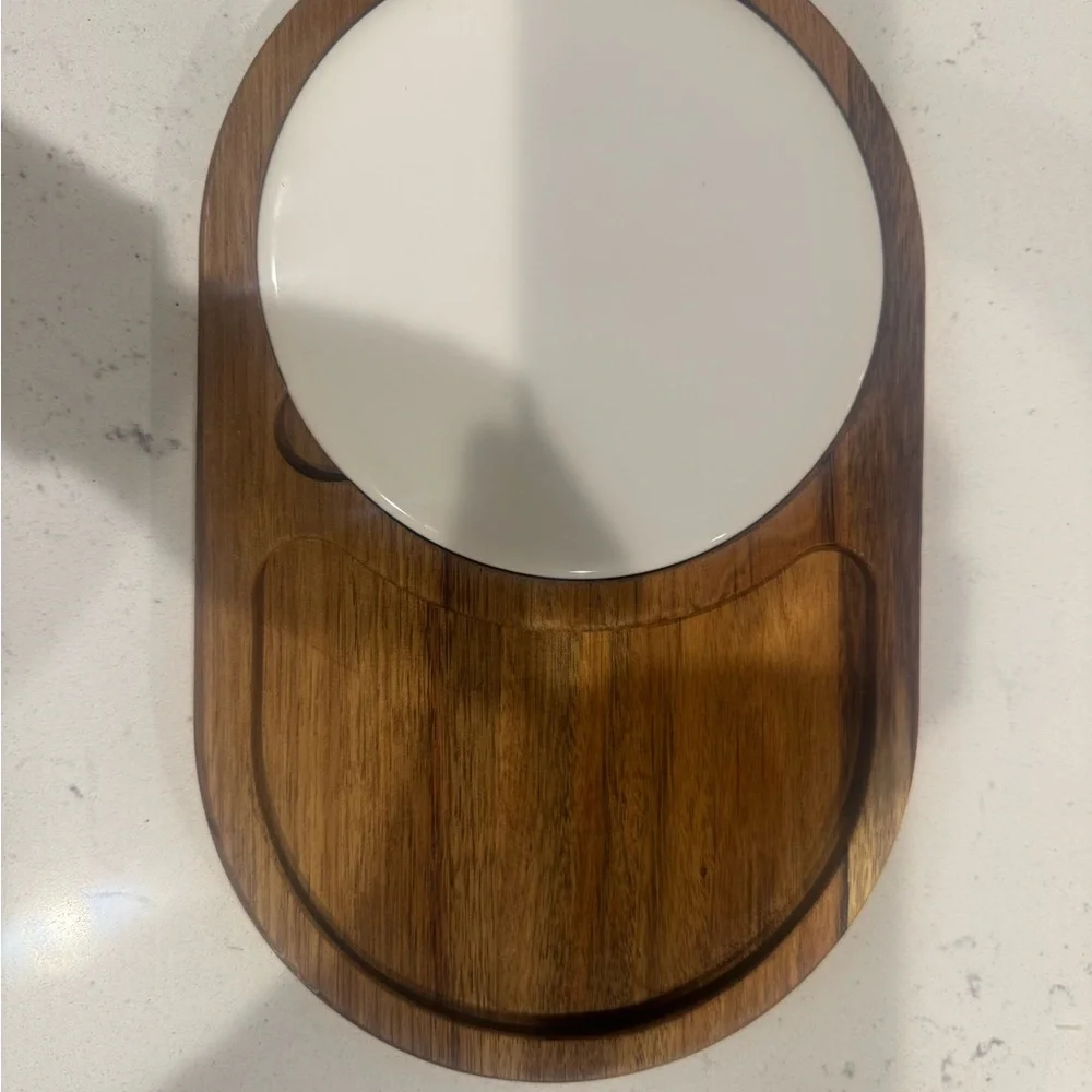Wooden Serving Tray with White Ceramic Plate